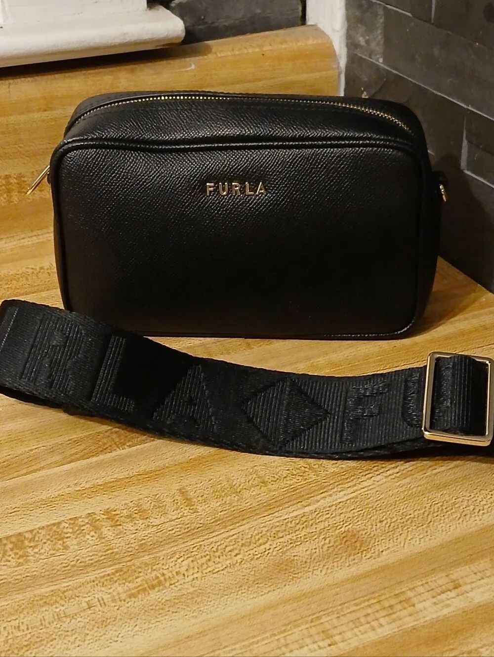 Furla Black Crossbody Camera Bag with Wide Strap